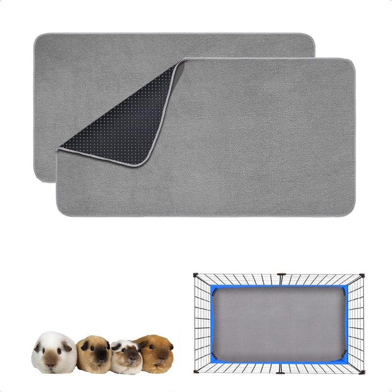 GINIDEAR Guinea Pig Cage Liner, 2 Pack - Washable, Reusable, Leakproof Fleece Bedding Pads for Small Animals with Anti-Slip Bottom - for 15''x29'' Area, Gray - Image 1